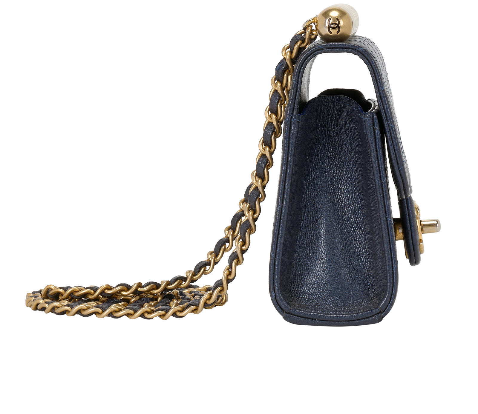 Mini Chic Pearls Flap, &pound;2,100, Handbags, Blue, Leather/Pearl, Side view